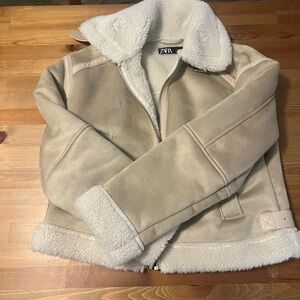 Zara Off-White Shearling Jacket